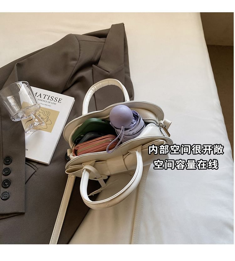 Faux Bag Leather Bow Handle Heart Top Crossbody