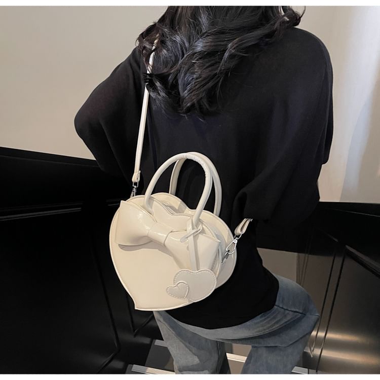 Faux Bag Leather Bow Handle Heart Top Crossbody