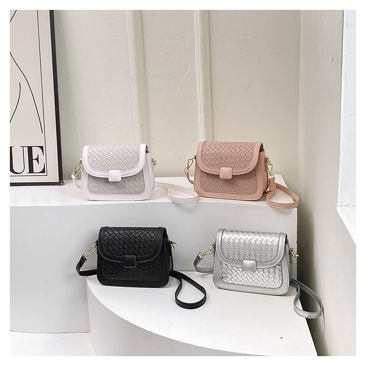 Woven Crossbody Flap Bag Faux Leather
