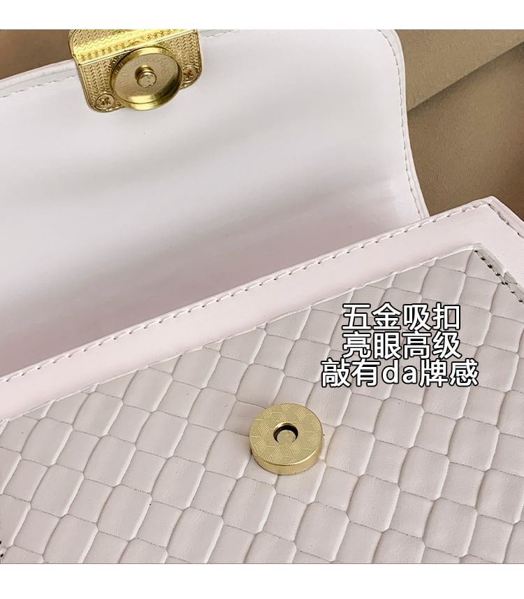 Woven Crossbody Flap Bag Faux Leather