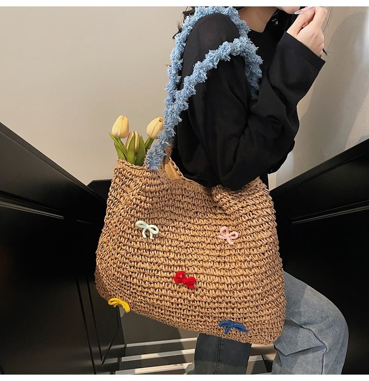 Tote Strap Bow Tassel Bag Woven