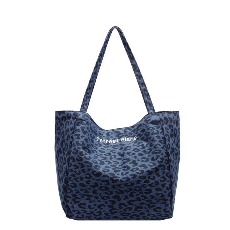Denim Print Leopard Bag Tote
