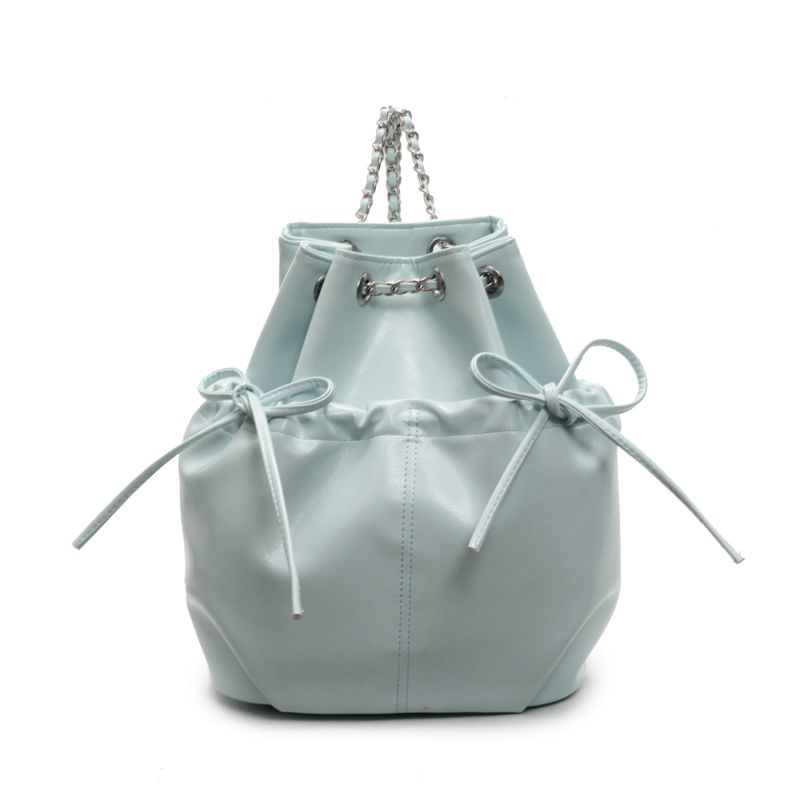Drawstring Faux Leather Plain Backpack