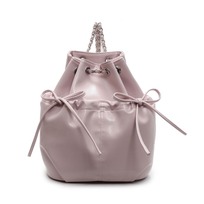 Drawstring Faux Leather Plain Backpack