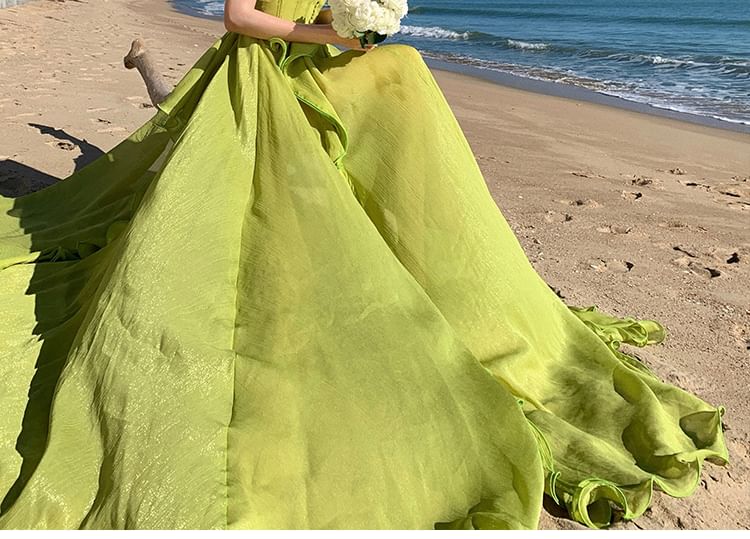 Strapless Plain Ruffle Maxi Sundress