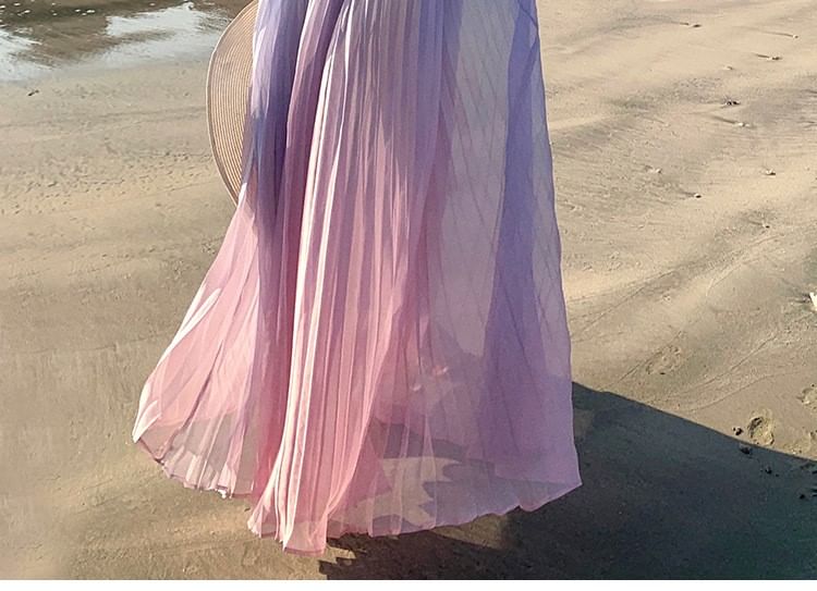 Spaghetti Strap Two Tone Wrap Accordion Pleat Maxi Sundress