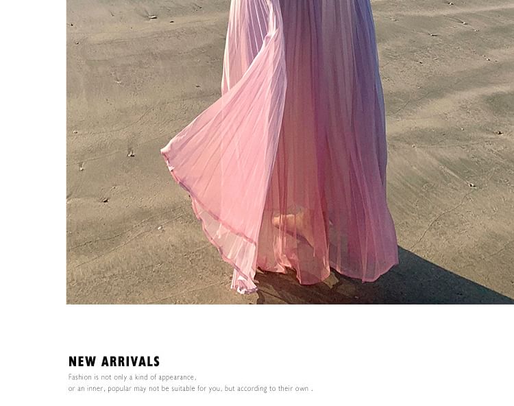 Spaghetti Strap Two Tone Wrap Accordion Pleat Maxi Sundress