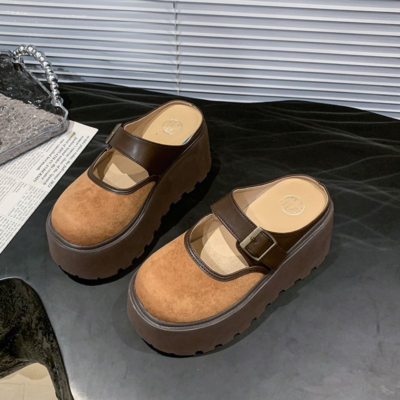 Platform Two Tone Buckled Mary Jane Mules