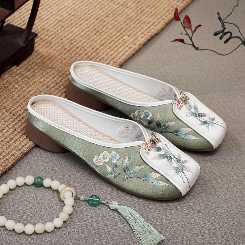 Embroidered Mules Floral Panel
