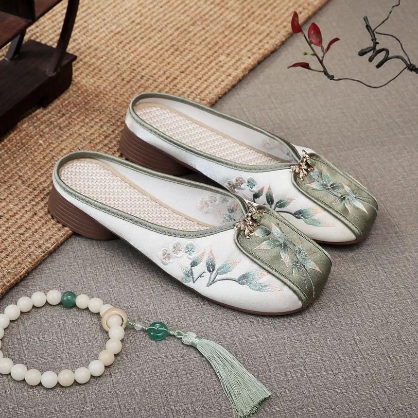 Embroidered Mules Floral Panel