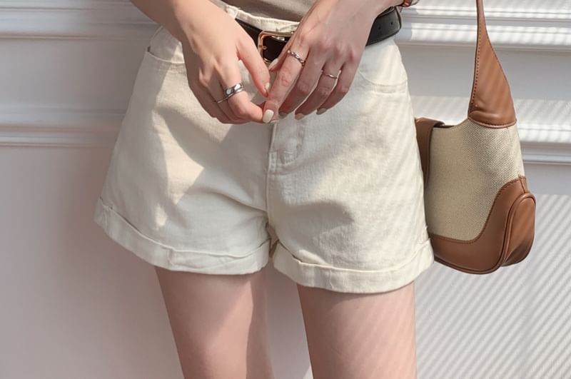 Sleeve Neck Tee Short Plain Scoop