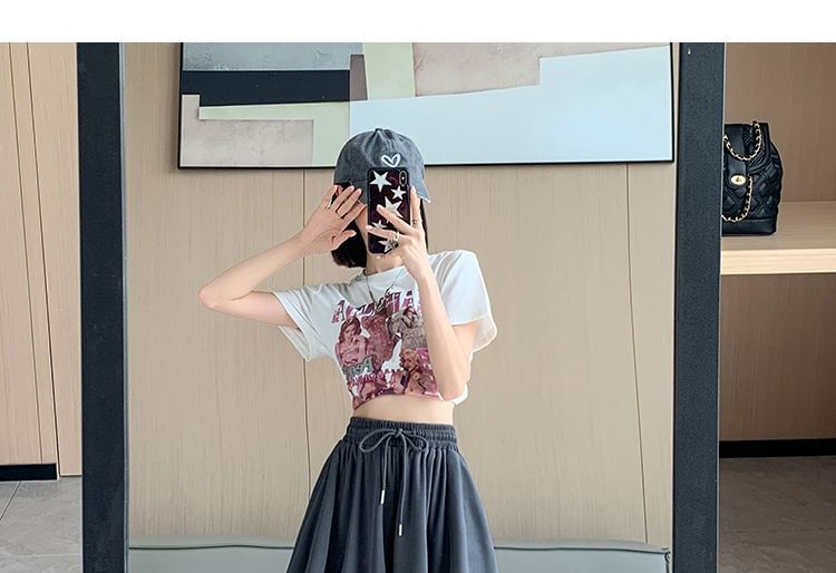 Shorts Waist Plain Drawstring Leg Wide