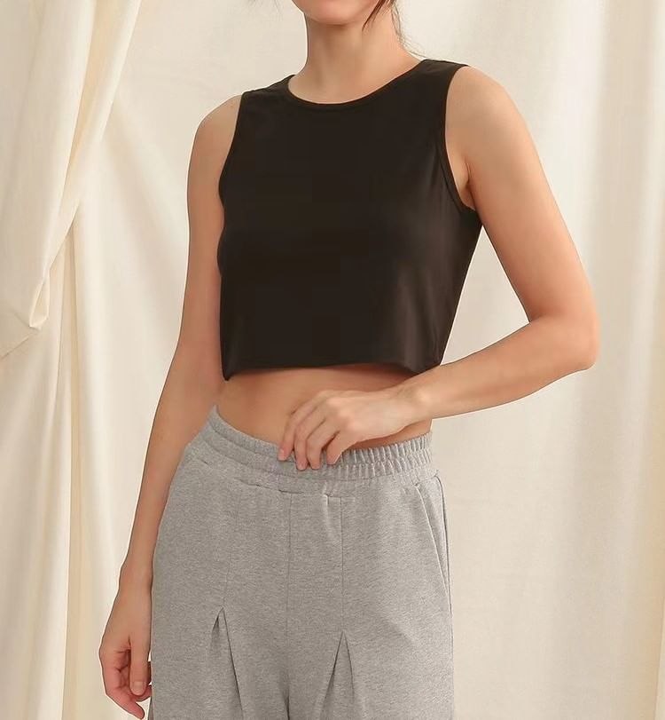 Crop Top Tank Plain Crew Neck