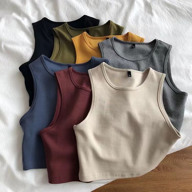 Crop Top Tank Plain Crew Neck