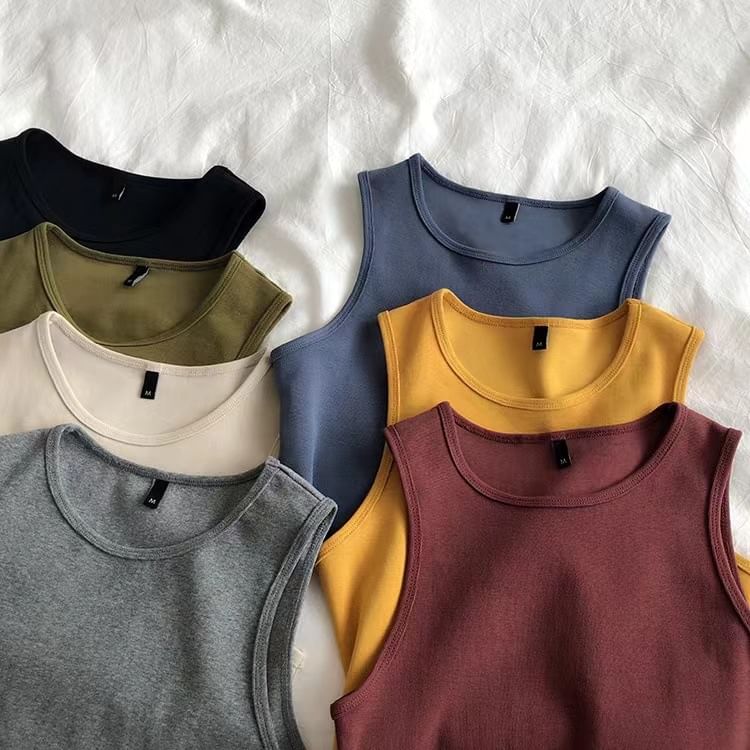 Crop Top Tank Plain Crew Neck