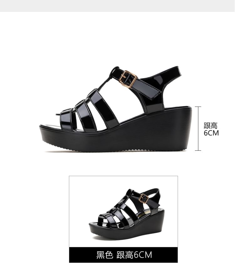 Patent Plain Platform Wedge Heel Gladiator Sandals