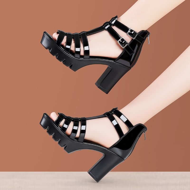 Plain Chunky Heel Gladiator Sandals