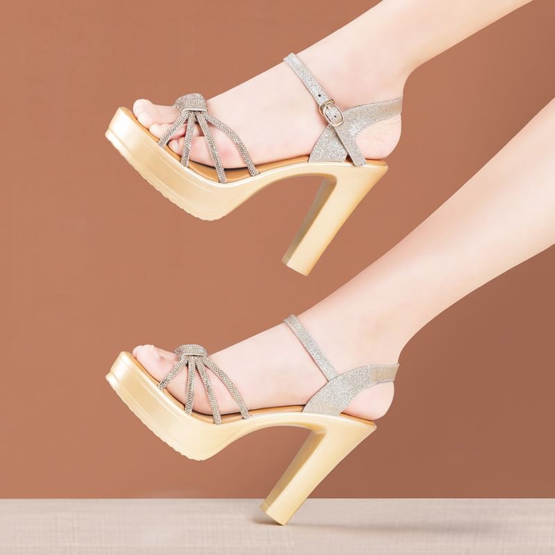 Rhinestone Chunky Heel Sandals