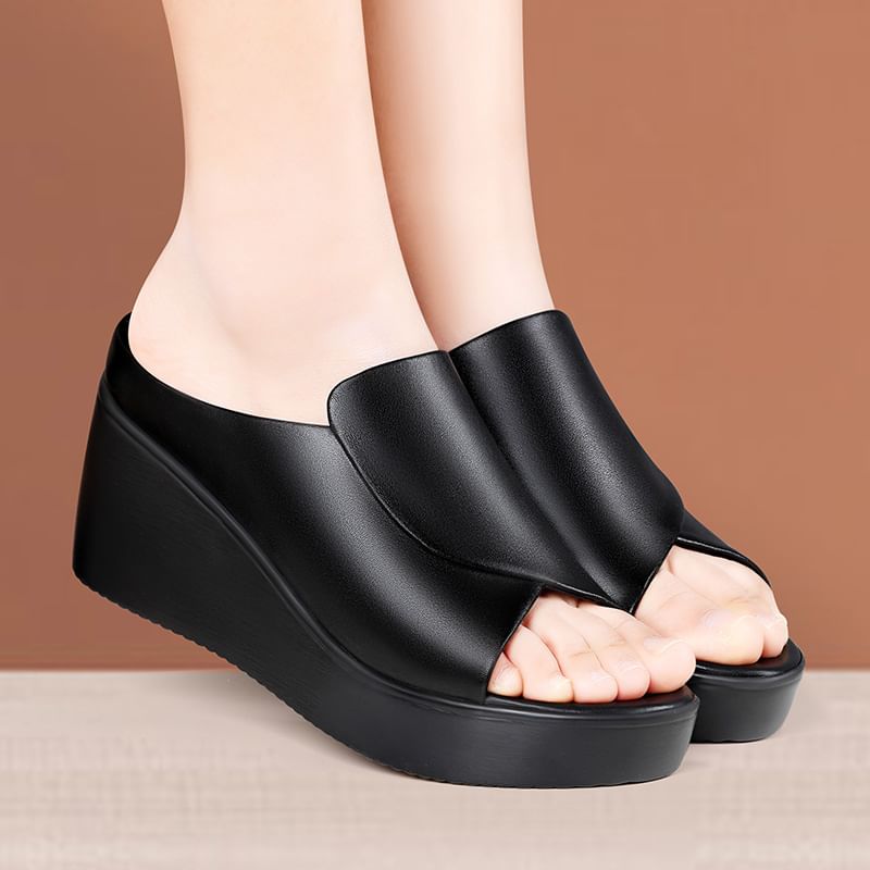 Plain Platform Wedge Heel Slide Sandals