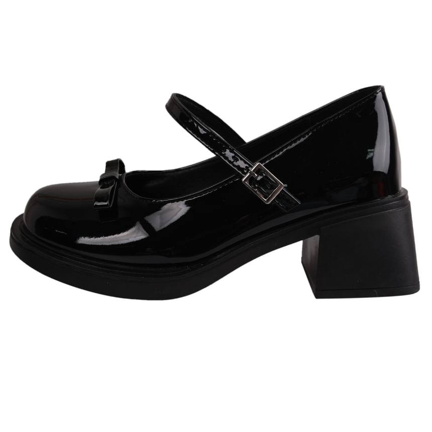 Bow Jane Heel Chunky Pumps Mary