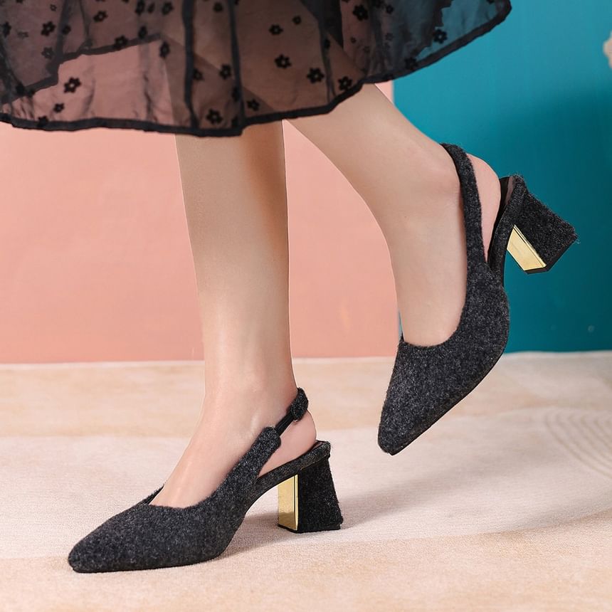 Pointed Heel Pumps Block Toe Slingback