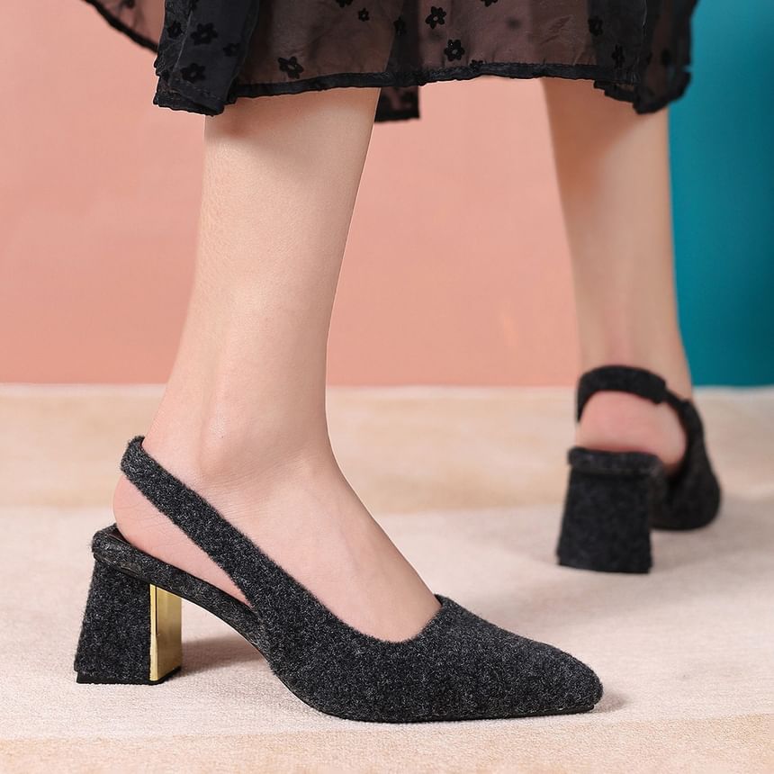 Pointed Heel Pumps Block Toe Slingback