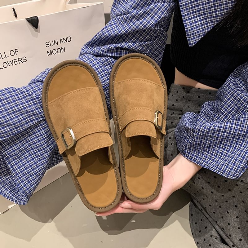 Plain Buckled Slide Sandals