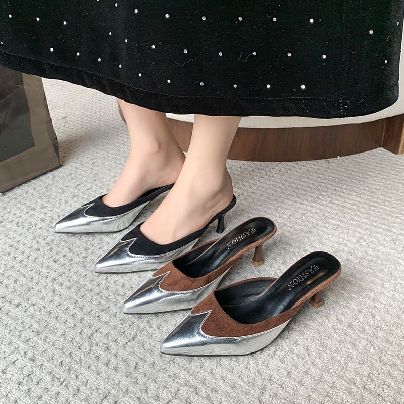 Two Toe Heel Mules Tone Stiletto Pointed