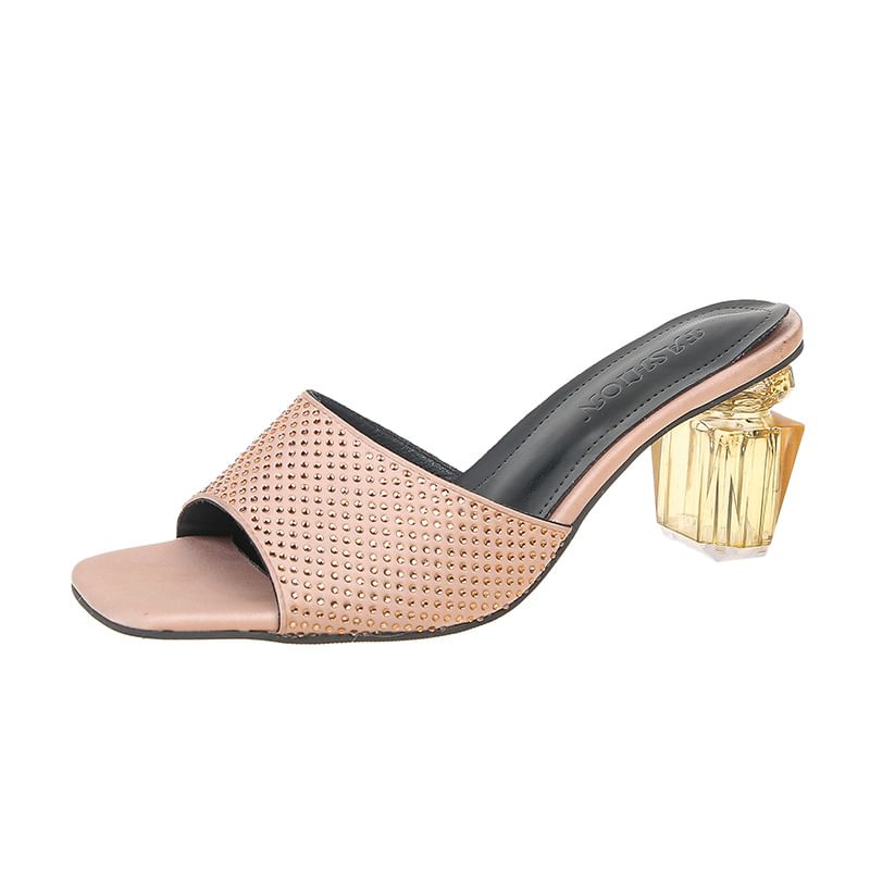 Block Heel Plain Sandals Slide