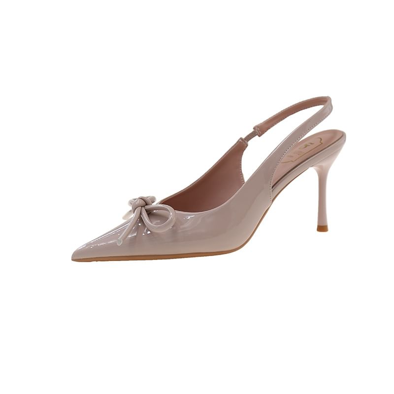 Sandals Bow Heel Slingback Stiletto Pointed Toe