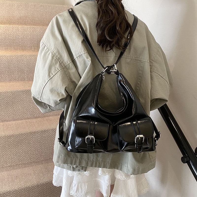 Faux Leather Multi-Pocket Backpack