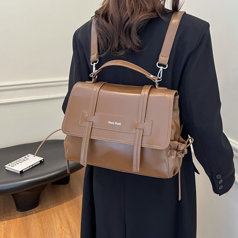 Backpack Lettering Leather Faux