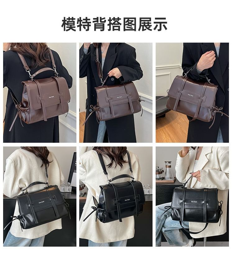 Backpack Lettering Leather Faux