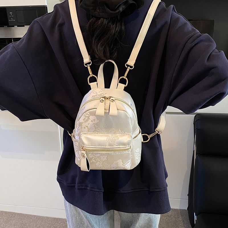 Multi-Pocket Backpack Embroidered Flower