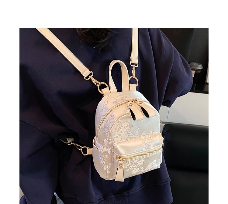 Multi-Pocket Backpack Embroidered Flower