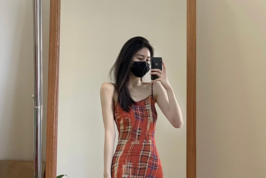 Plaid Asymmetrical Maxi Sundress with Spaghetti Straps
