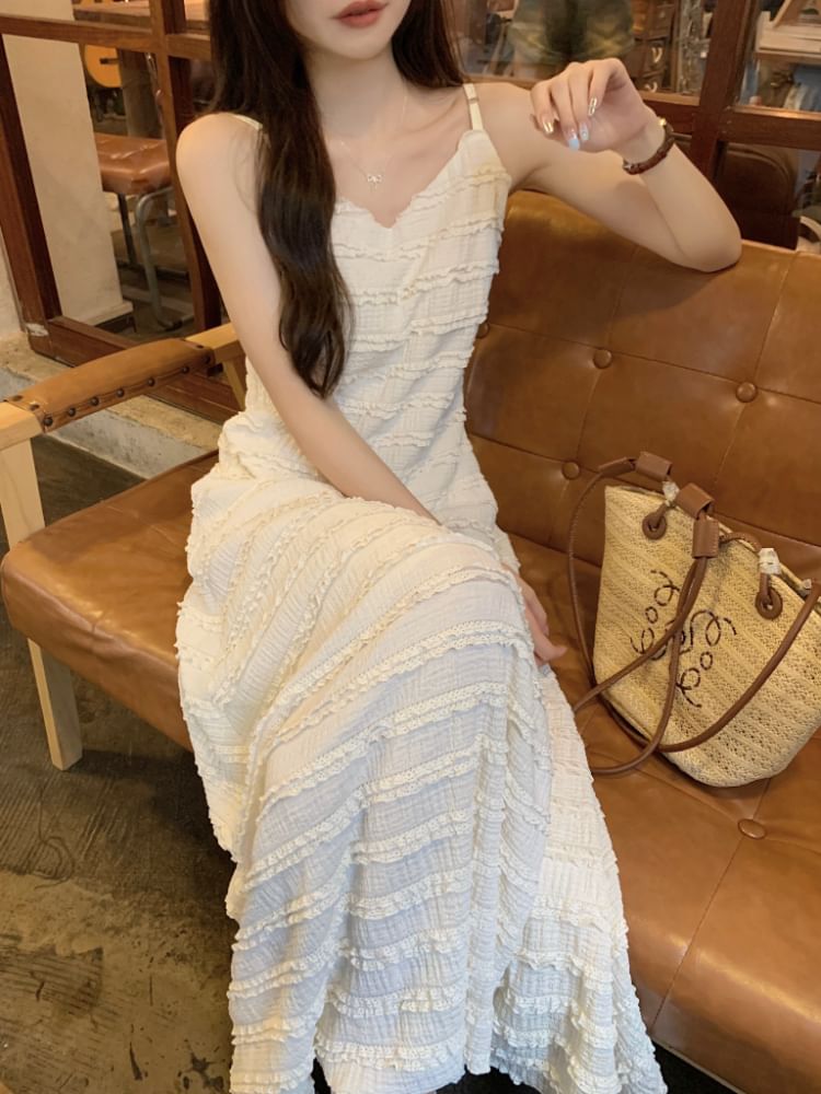 Striped V-Neck Maxi Sundress with Spaghetti Straps
