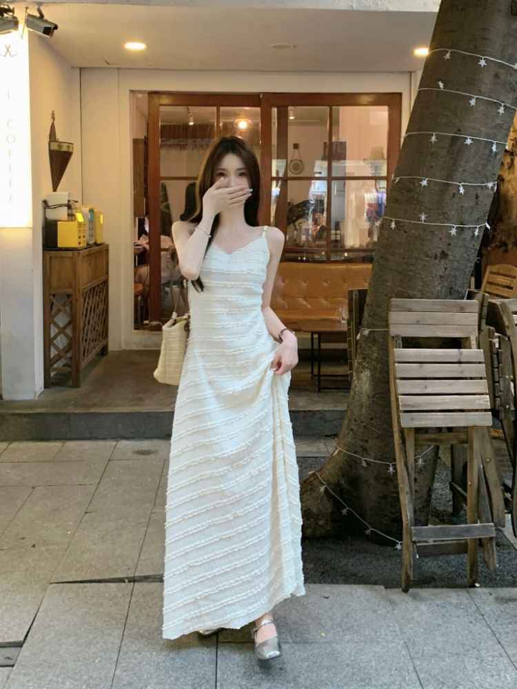Striped V-Neck Maxi Sundress with Spaghetti Straps