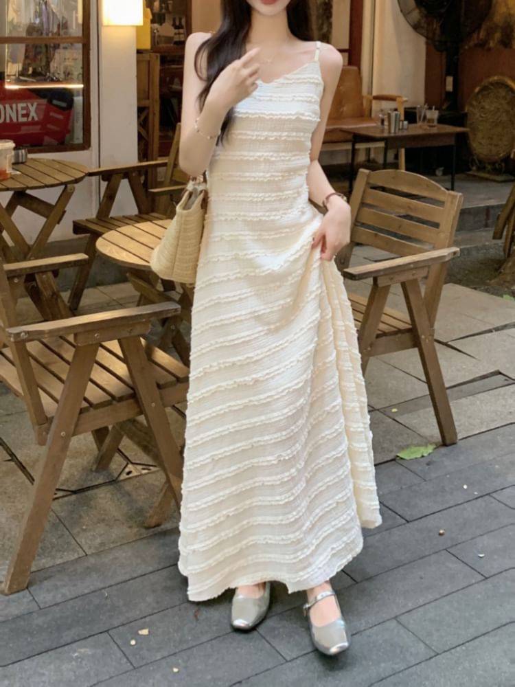 Striped V-Neck Maxi Sundress with Spaghetti Straps