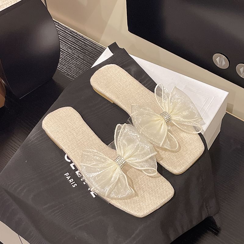 Mesh Floral Square-Toe Slide Sandals