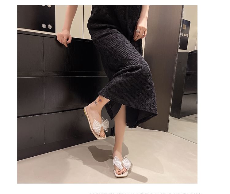 Mesh Floral Square-Toe Slide Sandals