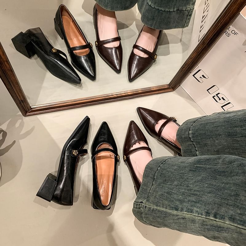 Pointy Mary Heel Chunky Jane Shoes