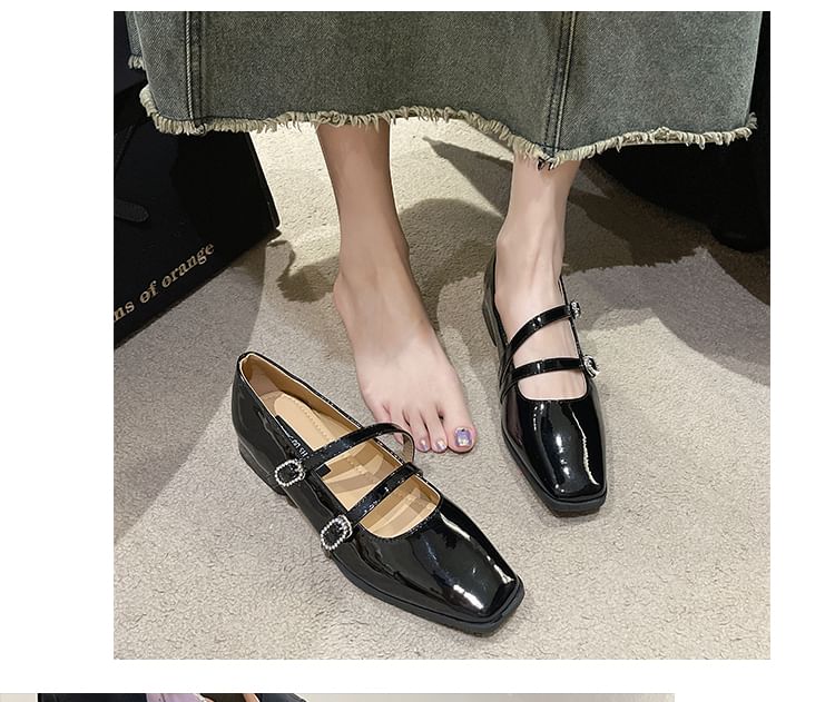 Strap Double Low Heel Square-Toe Sandals