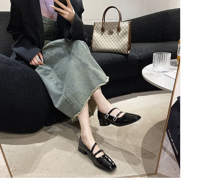 Strap Double Low Heel Square-Toe Sandals