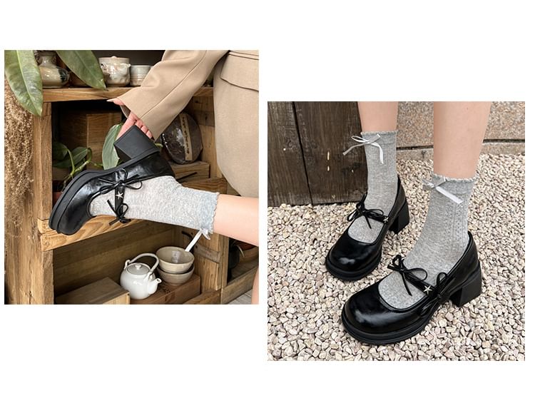 Bow Jane Shoes Heel Chunky Mary