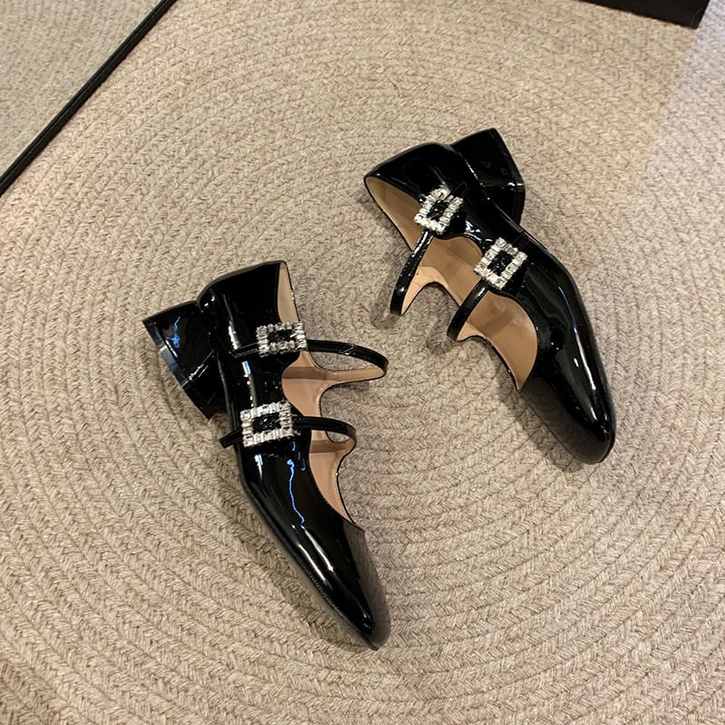 Mary Rhinestone Shoes Strap Buckled Jane Double
