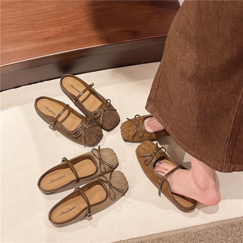 Mary Jane Square-Toe Mules Bow