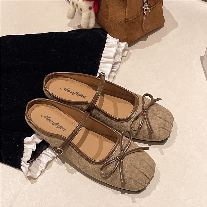 Mary Jane Square-Toe Mules Bow