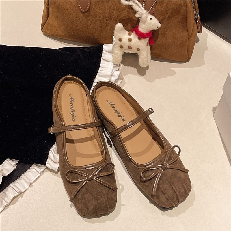 Mary Jane Square-Toe Mules Bow