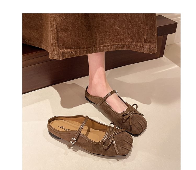 Mary Jane Square-Toe Mules Bow